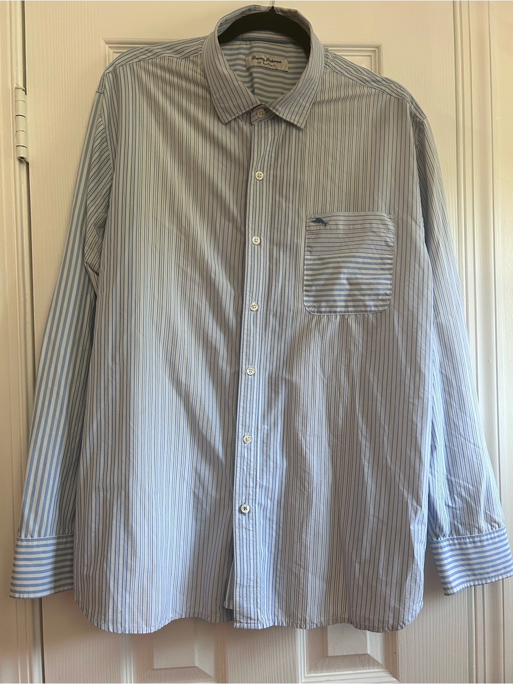 Tommy Bahama Siesta Key Light Blue and White Striped Button-Down Shirt XL